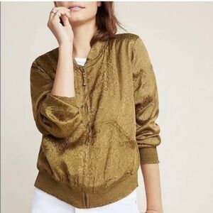 Maeve by Anthropologie green leopard/cheetah bomber jacket